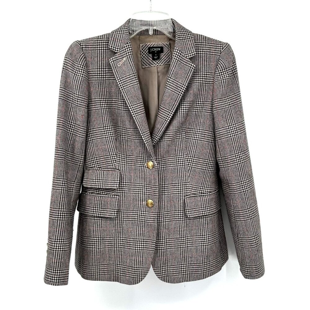 J. Crew Factory Plaid Blazer with Gold Buttons